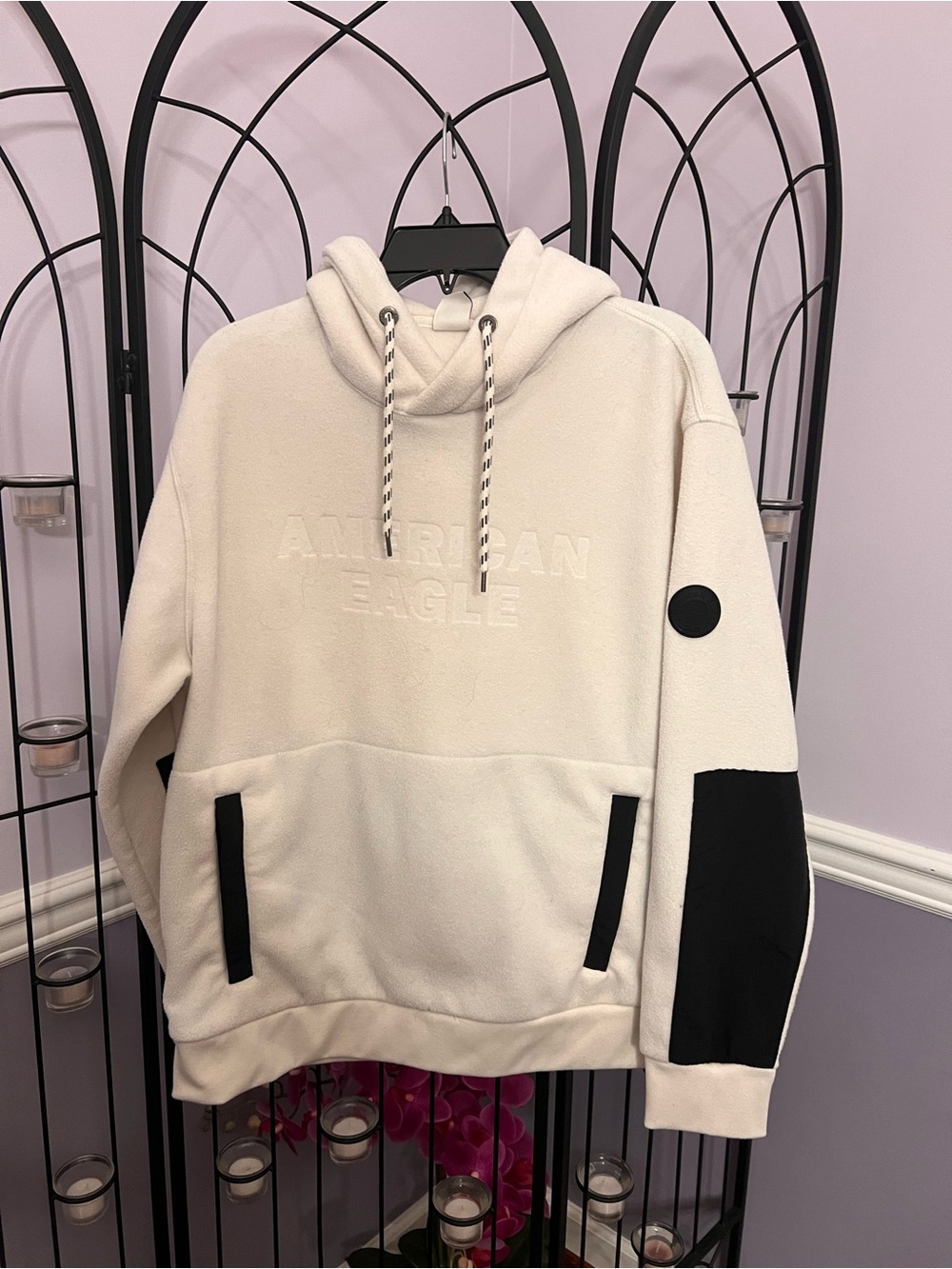 American Eagle Outfitters Cream Hoodie with Black Accents